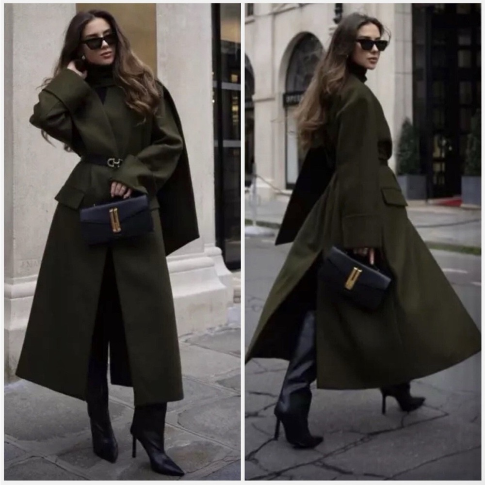 ZARA KHAKI MANTECO WOOL SCARF COAT